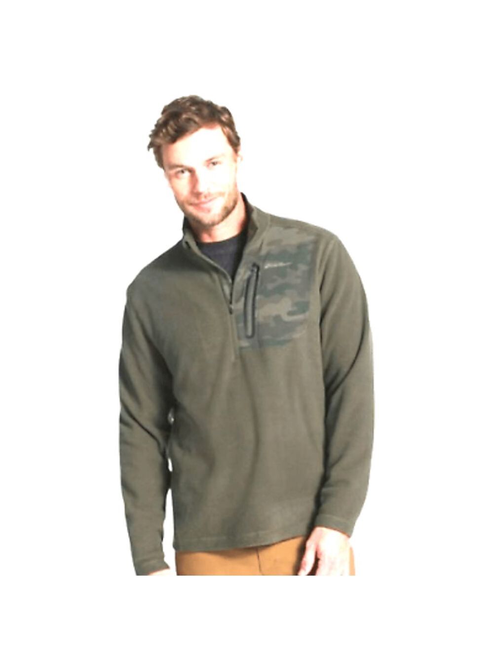 Eddie Bauer Fleece Pullover XXL Olive Green Camo Quarter Zip